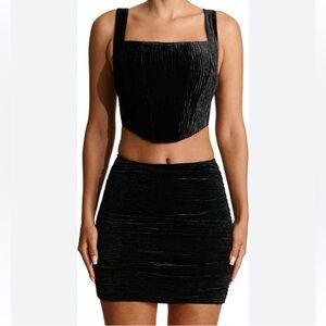 Naked Wardrobe Boned Plush Velvet Top Crop Corset Black Large